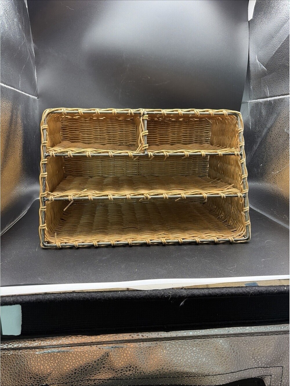 Vintage Wicker Rattan Desk Mail Organizer work Office Cottagecore Boho